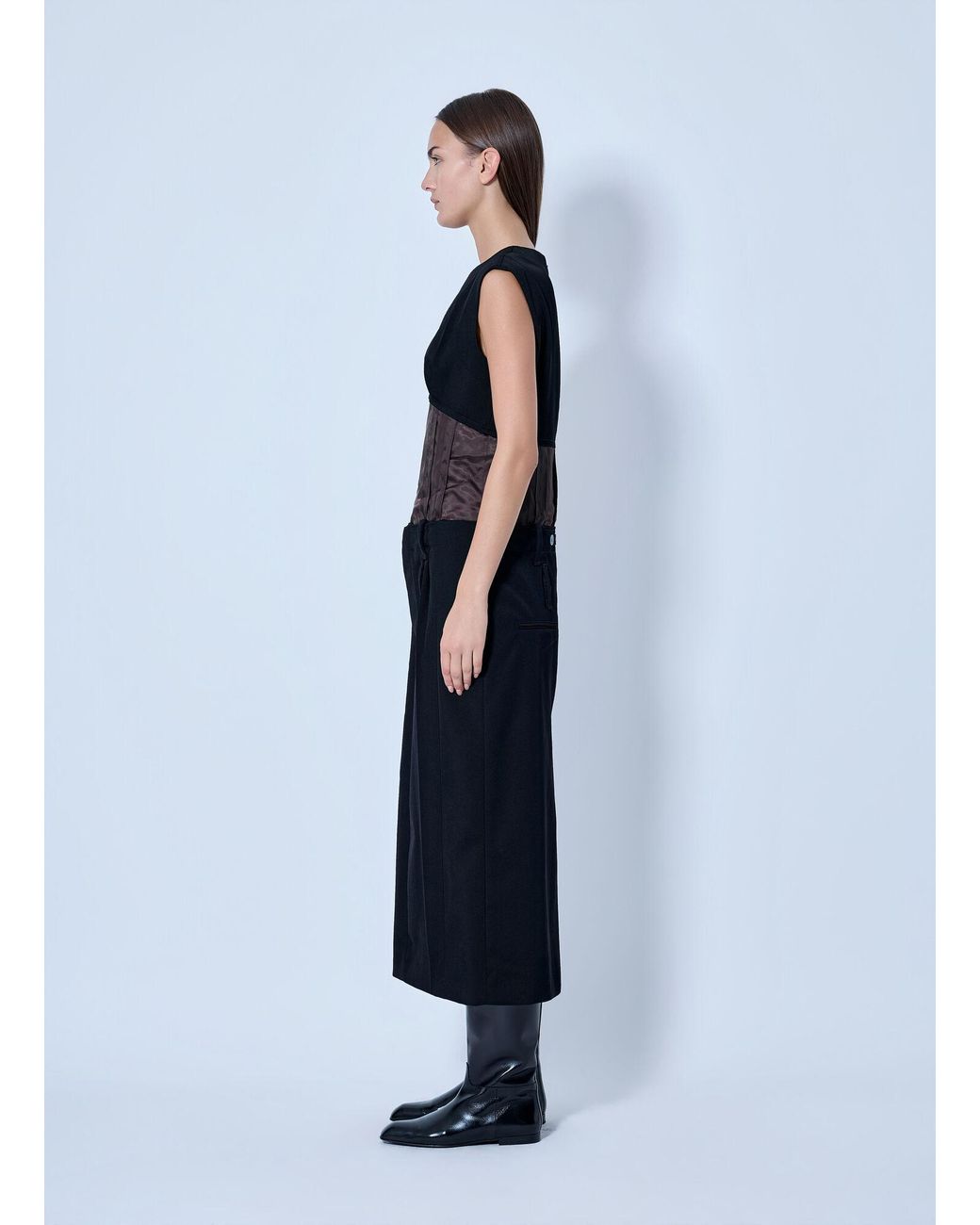 Marni Blue Sleeveless Dress With Contrast Waist Panel