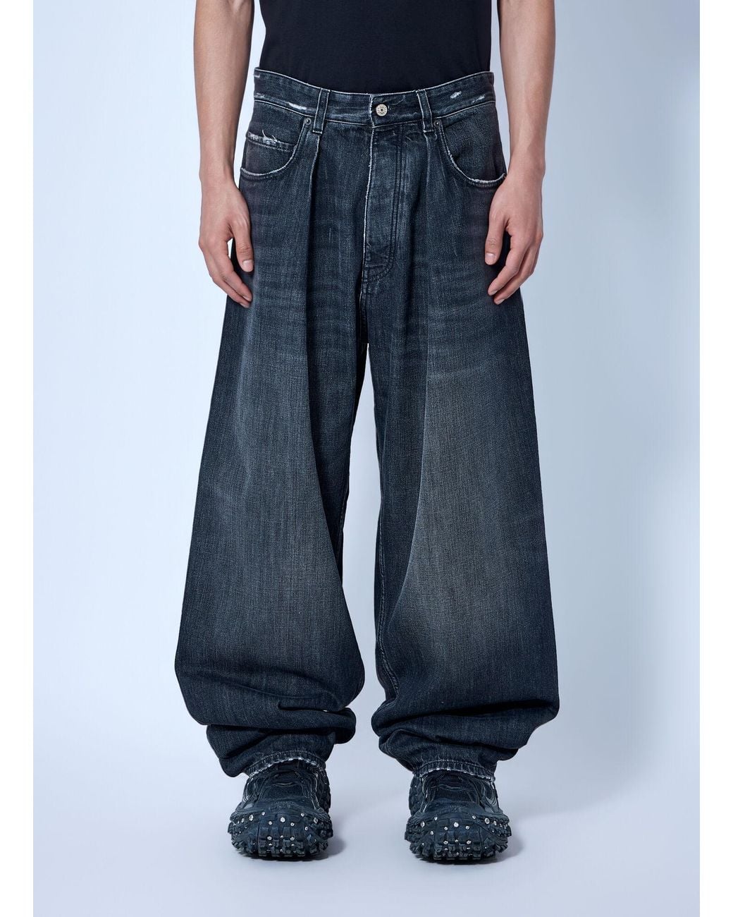 Balenciaga Blue Pleated Baggy Jeans for men