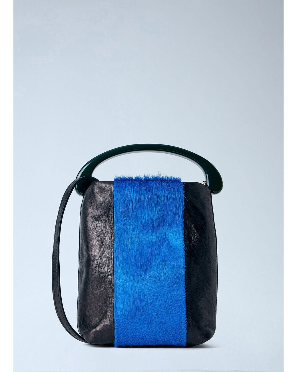Dries Van Noten Blue Structured Leather Handbag