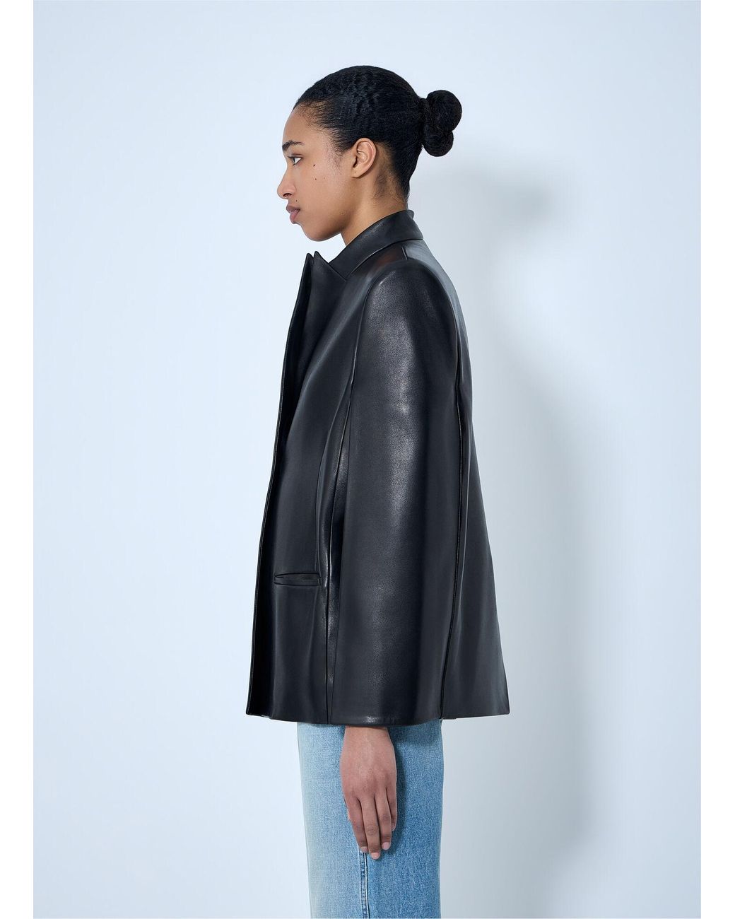 Khaite Blue Single-Breasted Leather Jacket