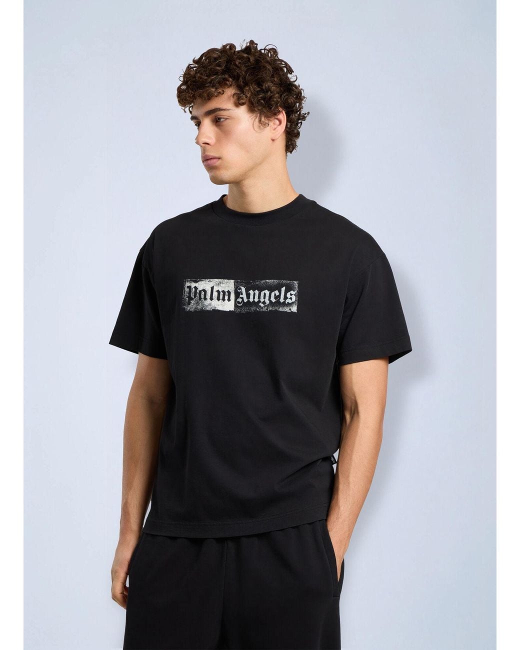 Palm Angels Black Stamp Logo Regular T-Shirt for men