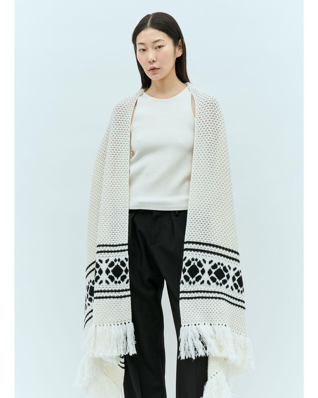 Max Mara White Wool Cashmere Crocheted Jacquard Scarf