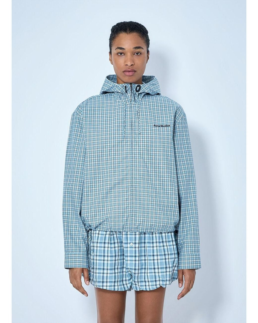 Acne Blue Hooded Check Jacket