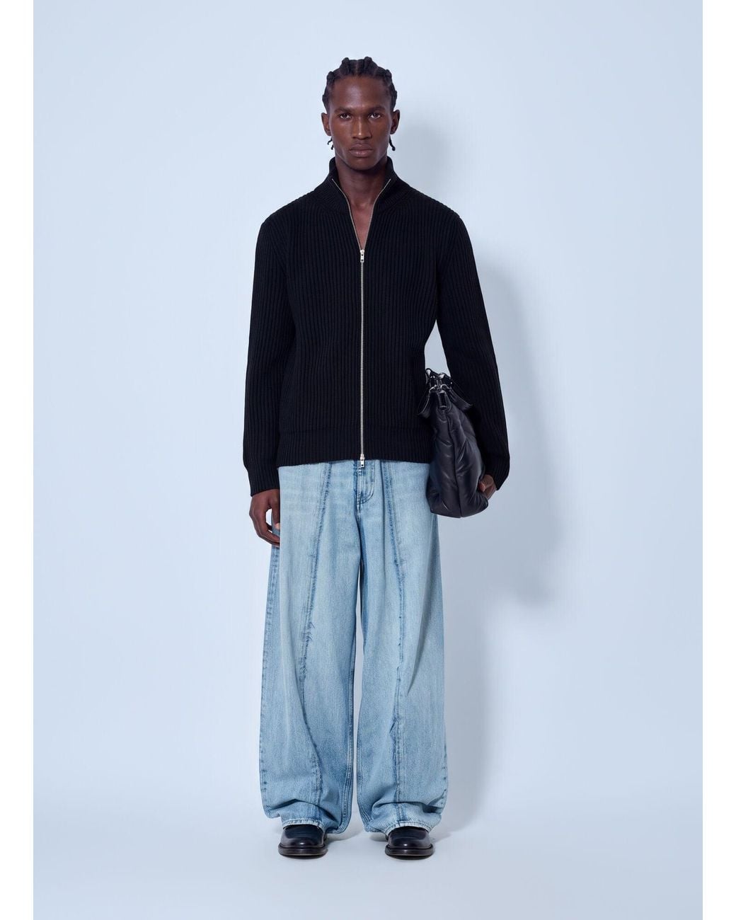 MM6 by Maison Margiela Blue Ribbed Zip-Up Cardigan for men