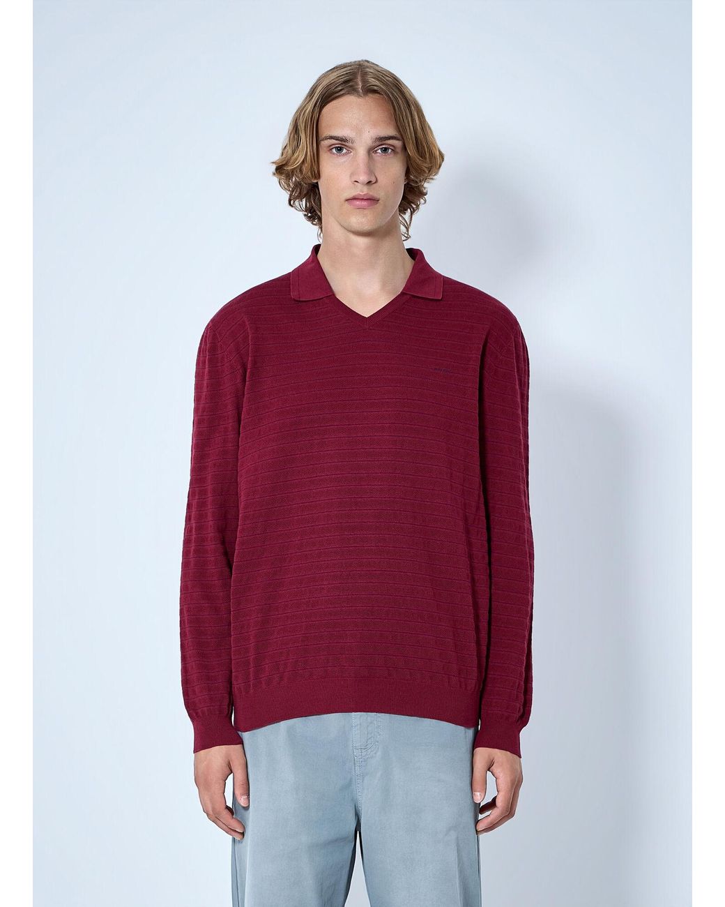 Miu Miu Red Striped V-Neck Polo Shirt for men