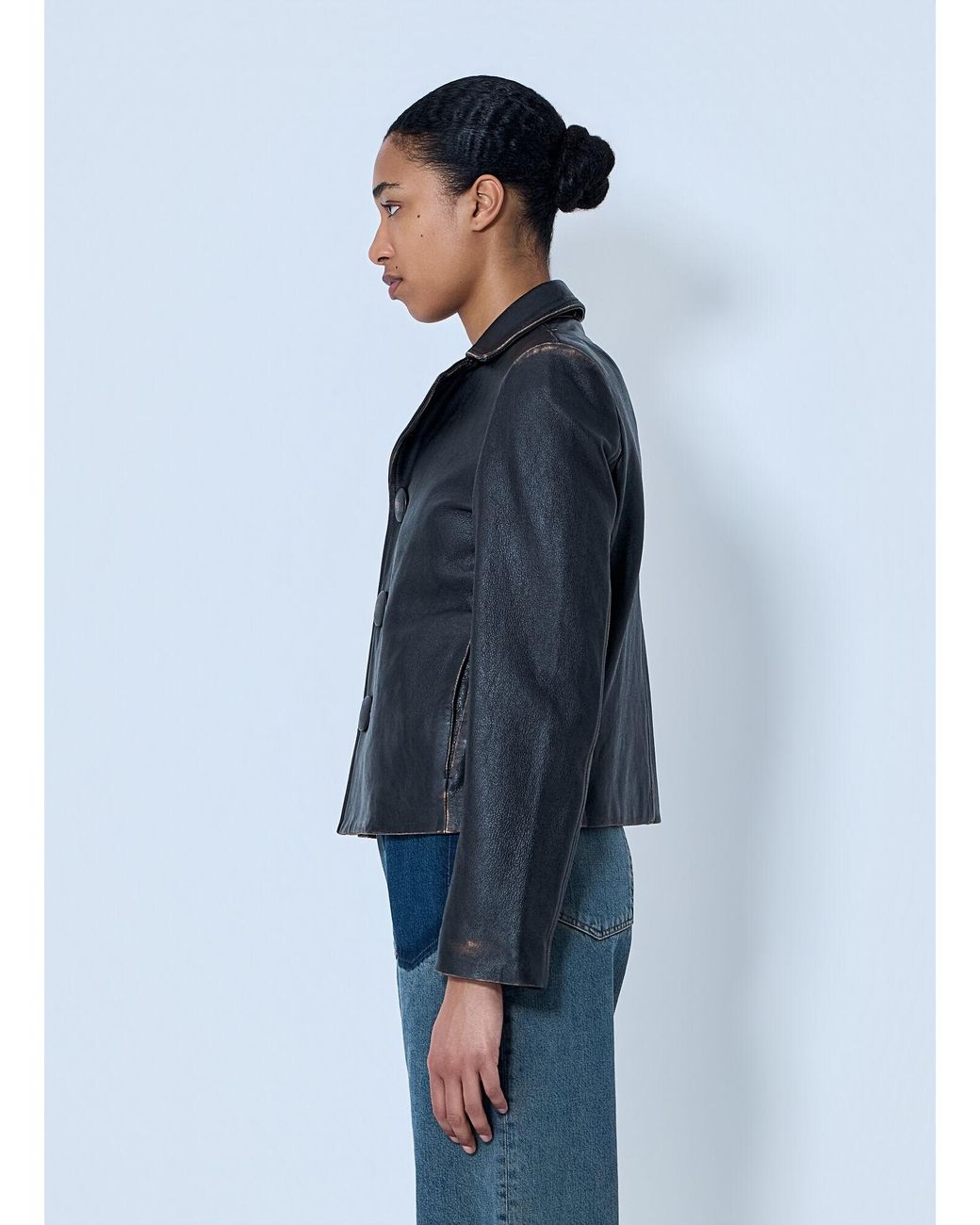 MM6 by Maison Margiela Blue Leather Button-Front Jacket