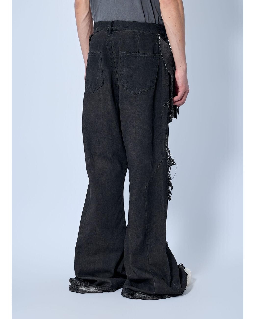 Rick Owens Black Shredded Denim Slivered Bootcut Jeans for men
