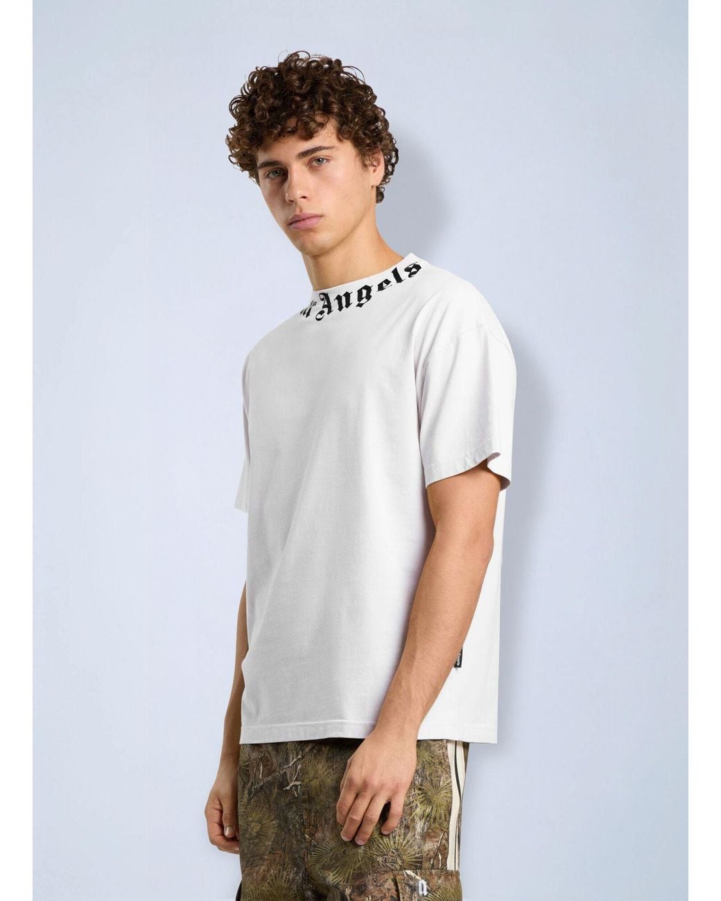 Palm Angels White Neck Logo Regular Tee for men