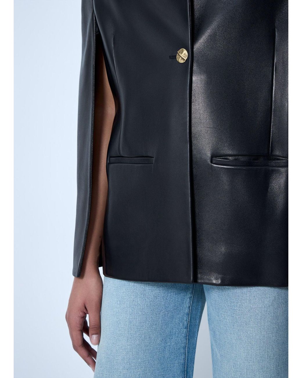Khaite Blue Single-Breasted Leather Jacket