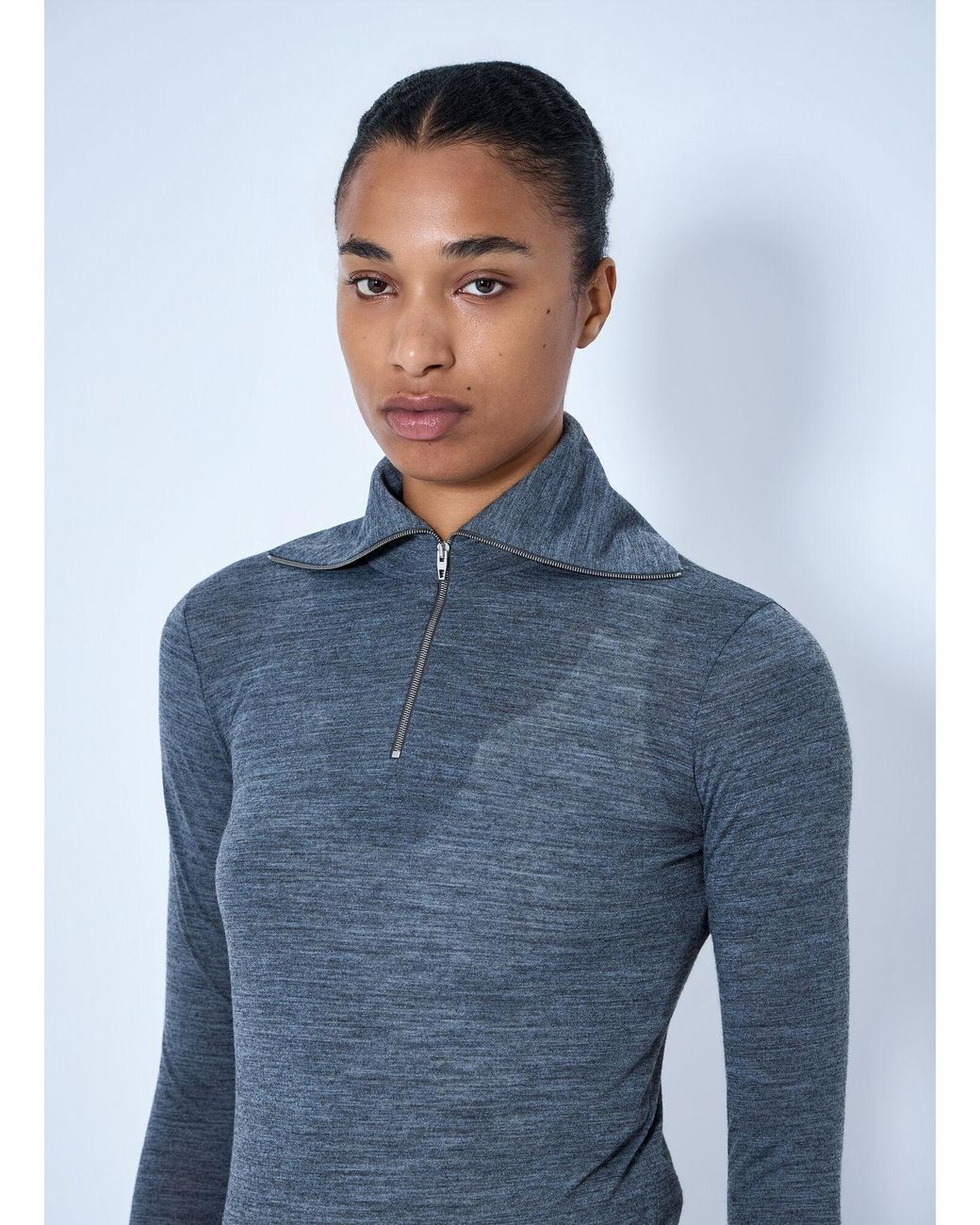 Jil Sander Blue Quarter-Zip Long Sleeve Top