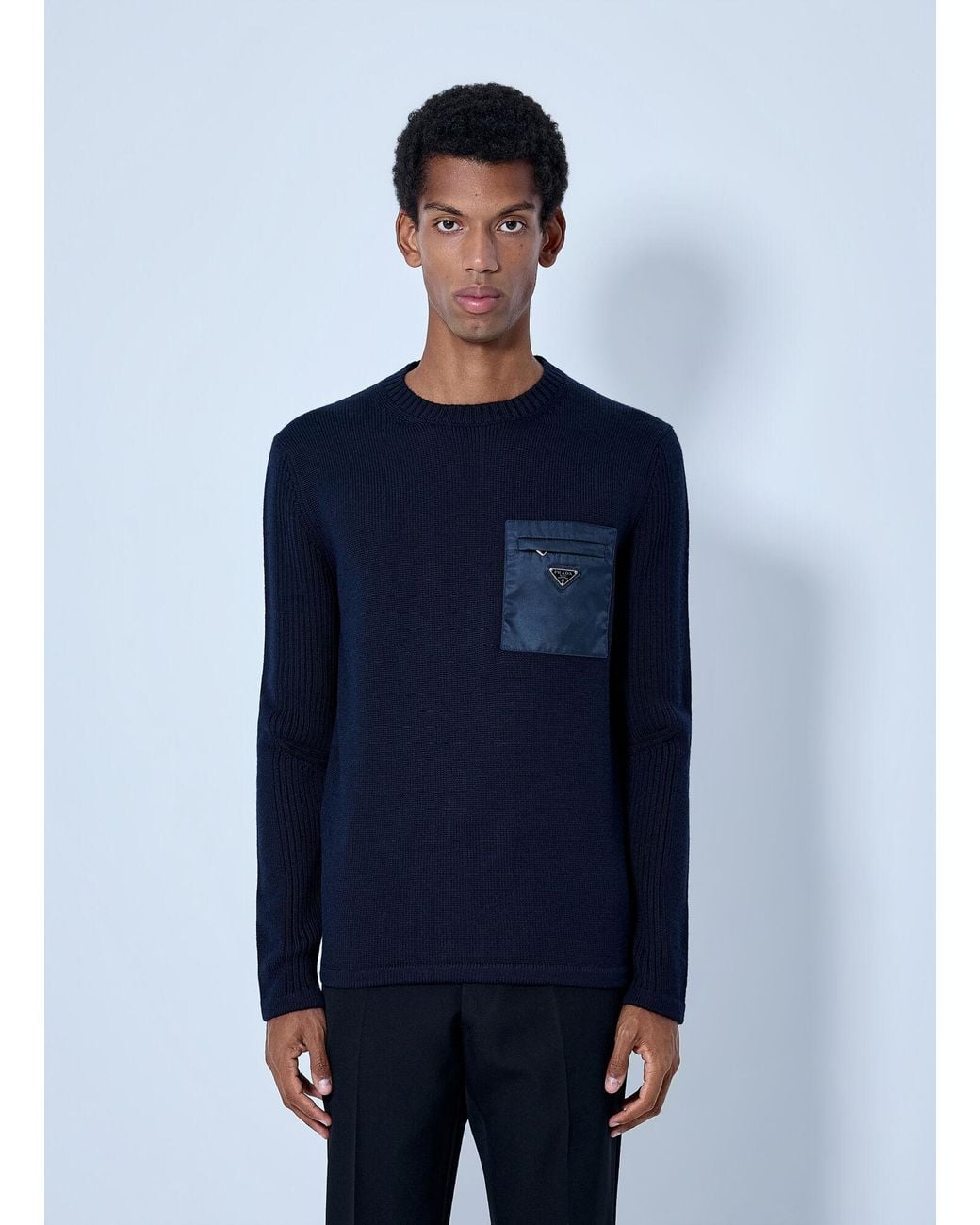 Prada Blue Wool Sweater for men