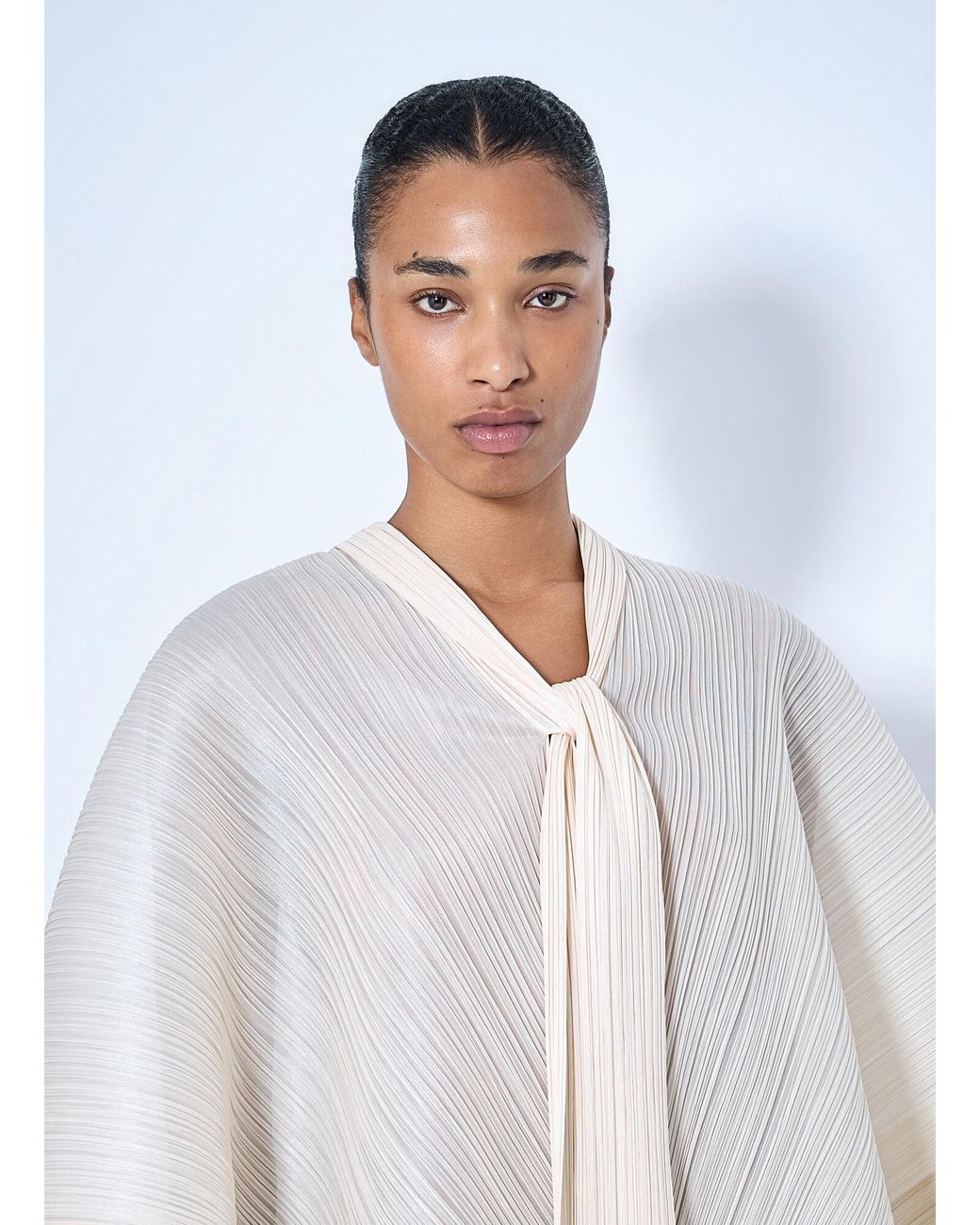 Pleats Please Issey Miyake White Pleated Cape Blouse