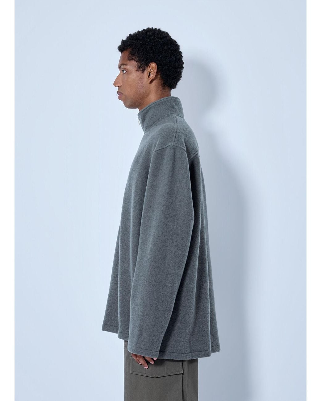Rier Gray Fleece Polo Sweatshirt for men