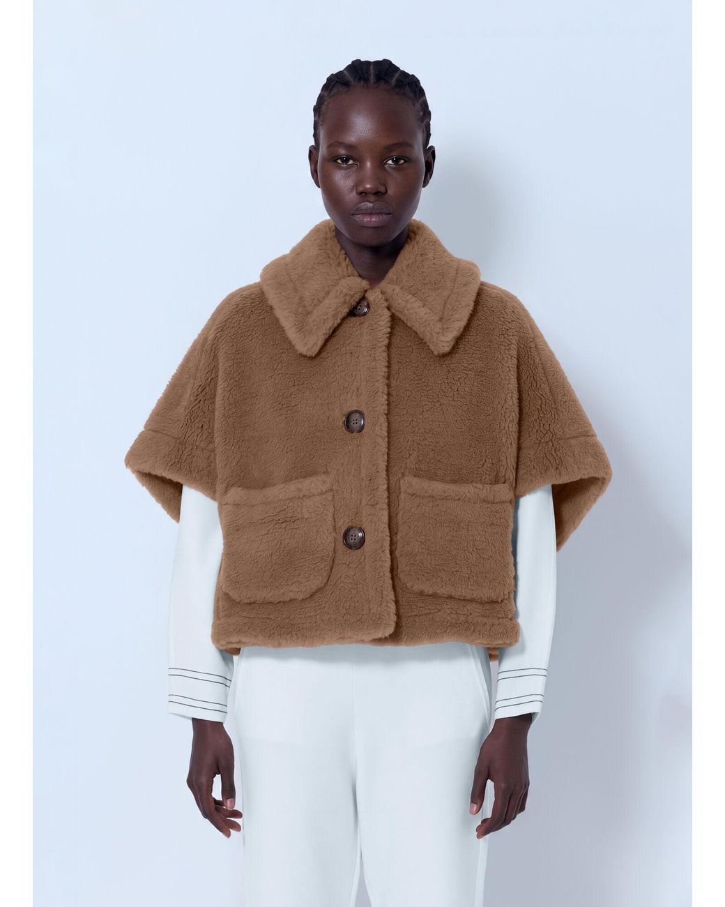 Max Mara Natural Short Shearling Coat