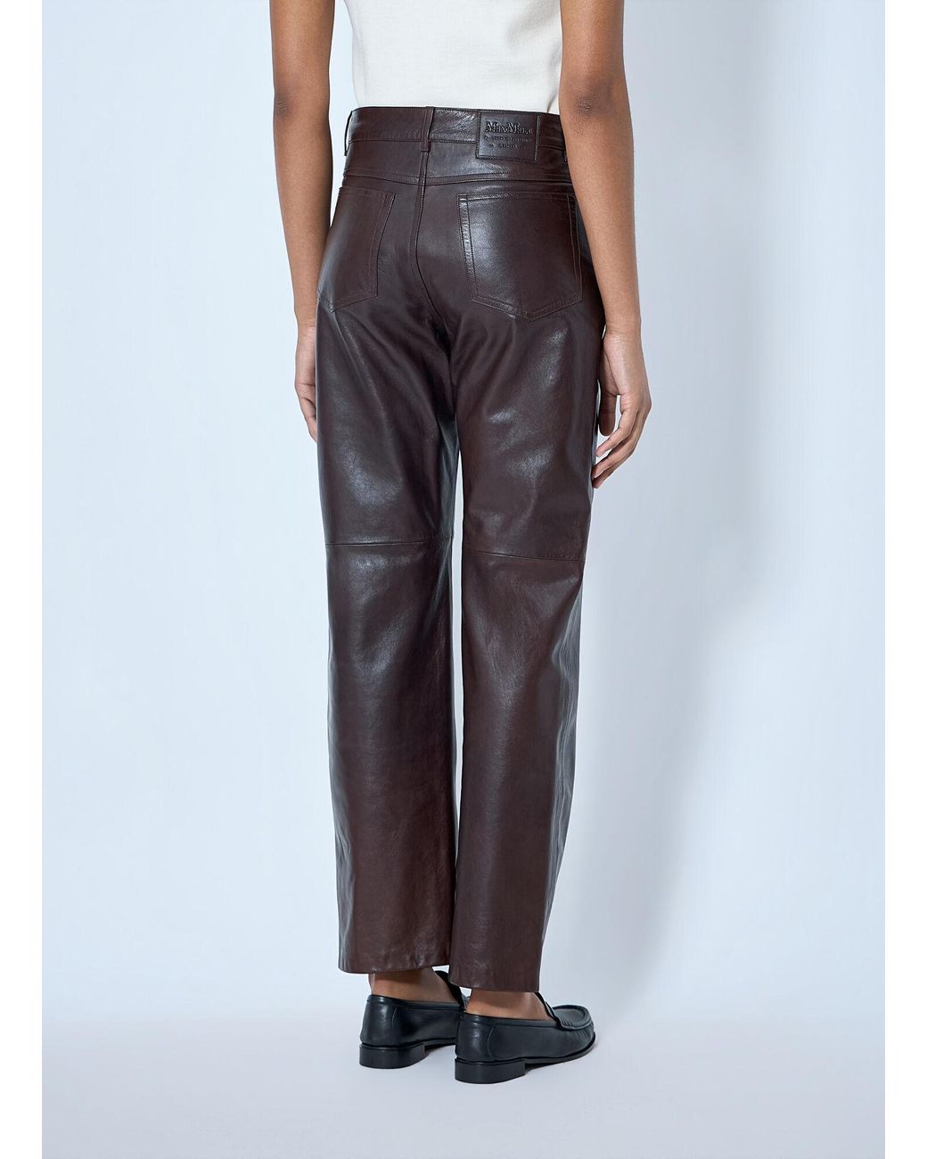Max Mara Blue Leather Wide-Leg Trousers