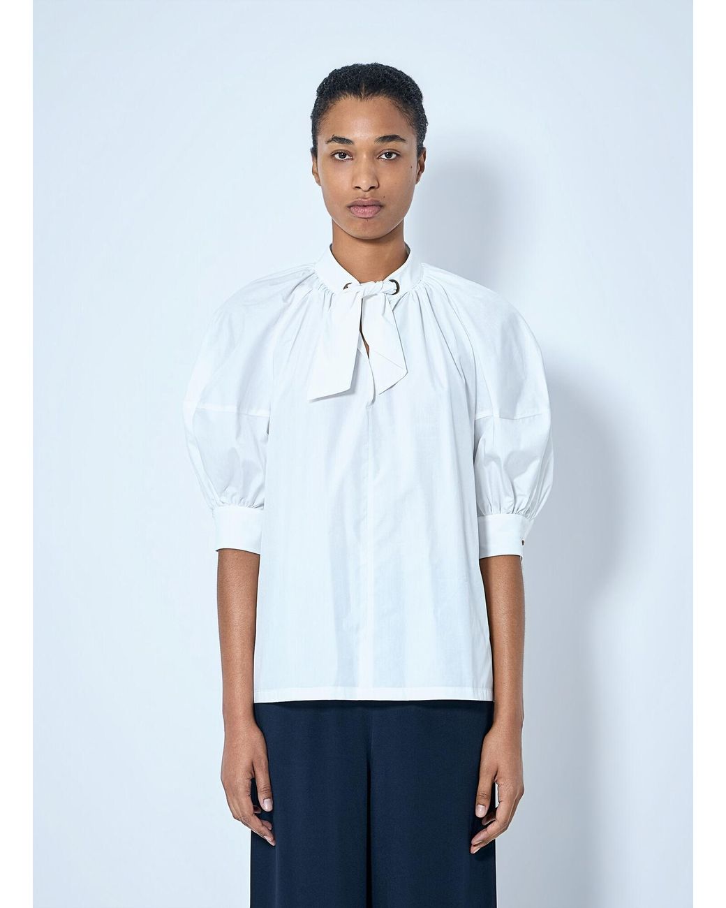 Max Mara White Tie-Neck Blouse