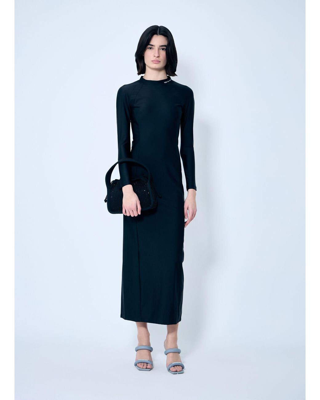 Alexander Wang Blue Ruched Wide V Neck Maxi Dress