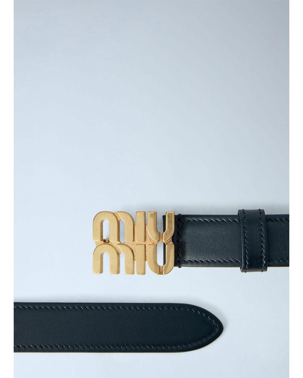 Miu Miu Blue Logo Buckle Leather Belt