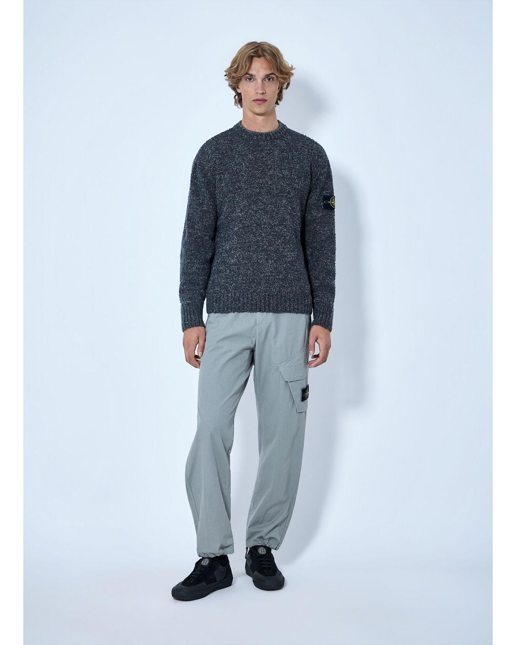 Stone Island Blue Crewneck Wool-Blend Sweater for men