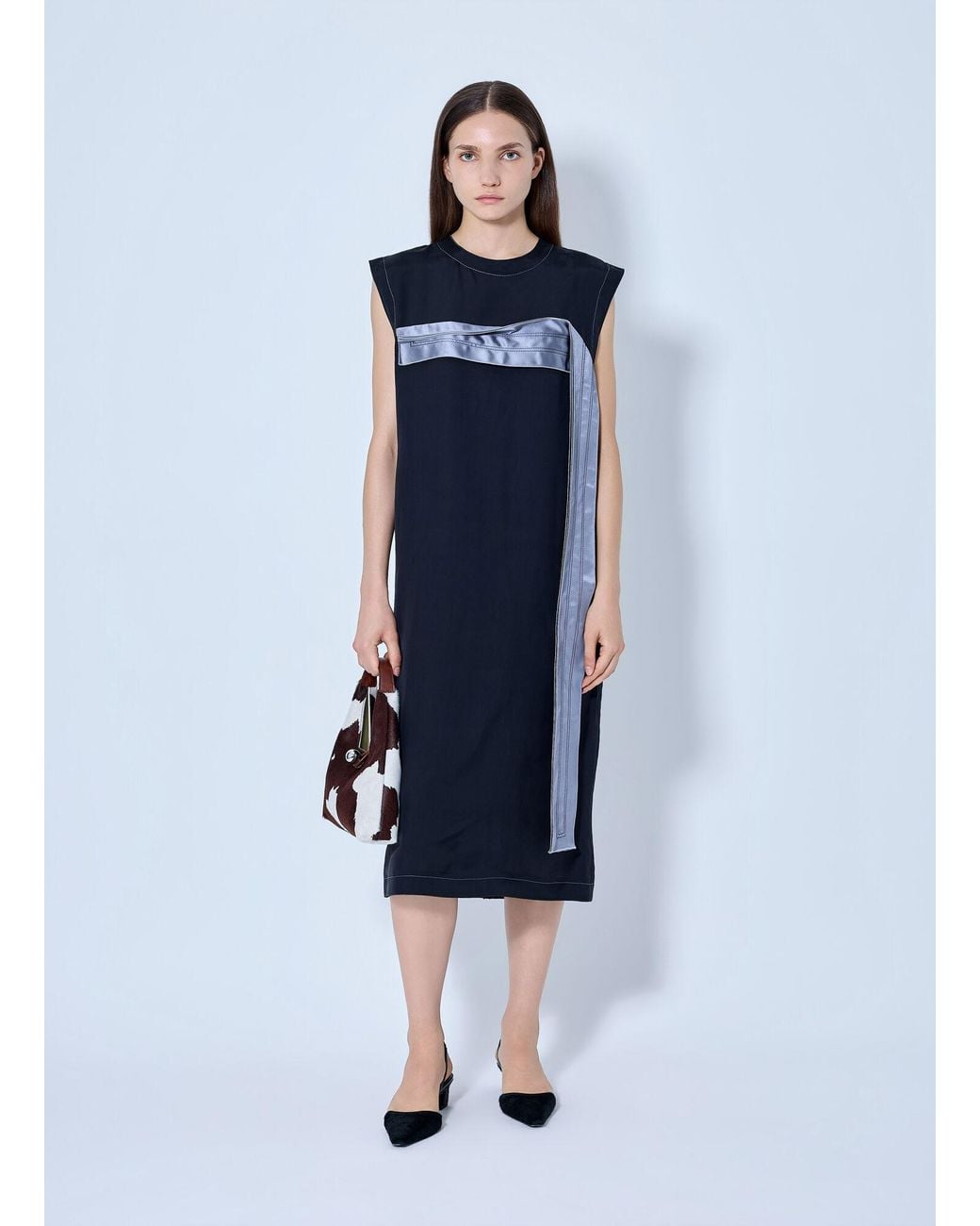 Marni Blue Sleeveless Midi Dress With Satin Detail
