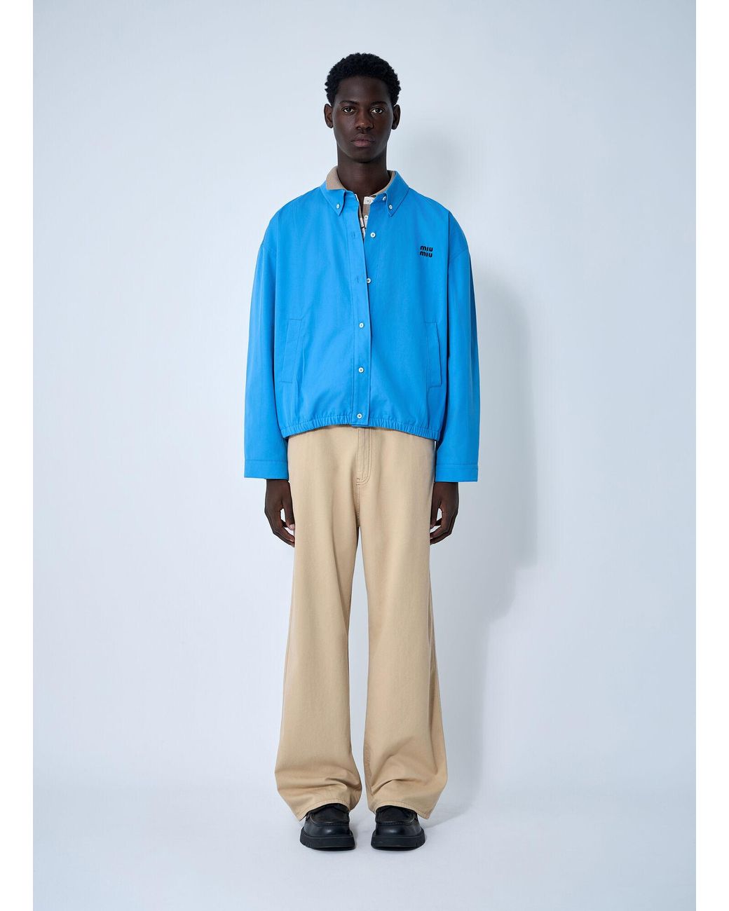 Miu Miu Blue Logo Motif Blouson Jacket