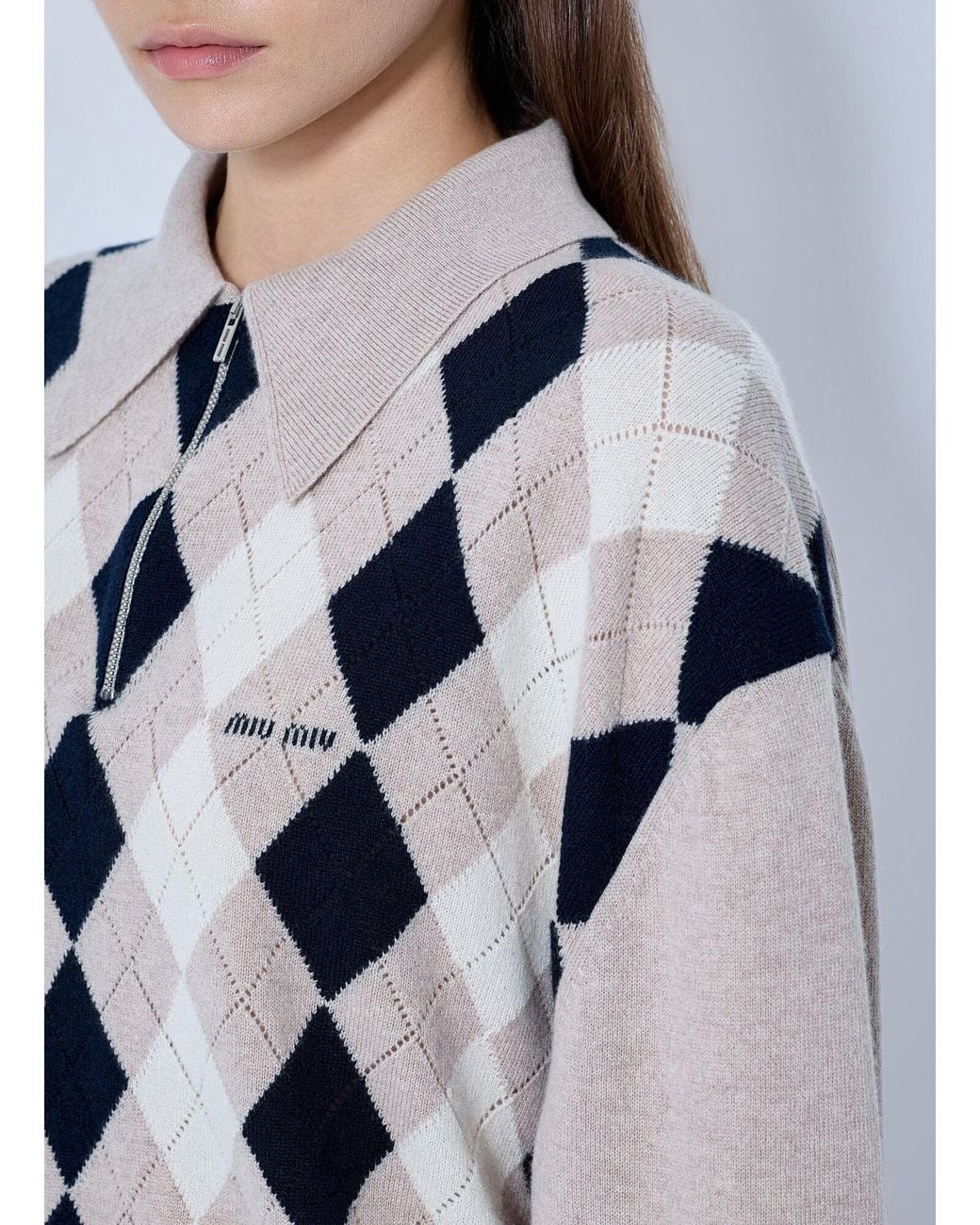 Miu Miu Gray Cashmere Polo Sweater