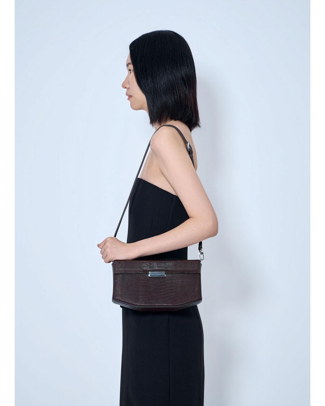 Totême  Brown Clip Lizard-Embossed Shoulder Bag