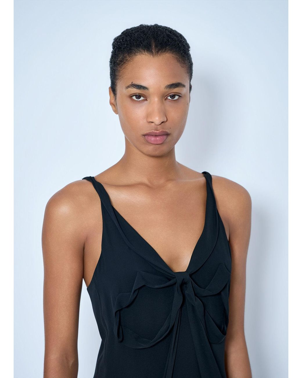 Acne Blue Silk Midi Dress With Bow