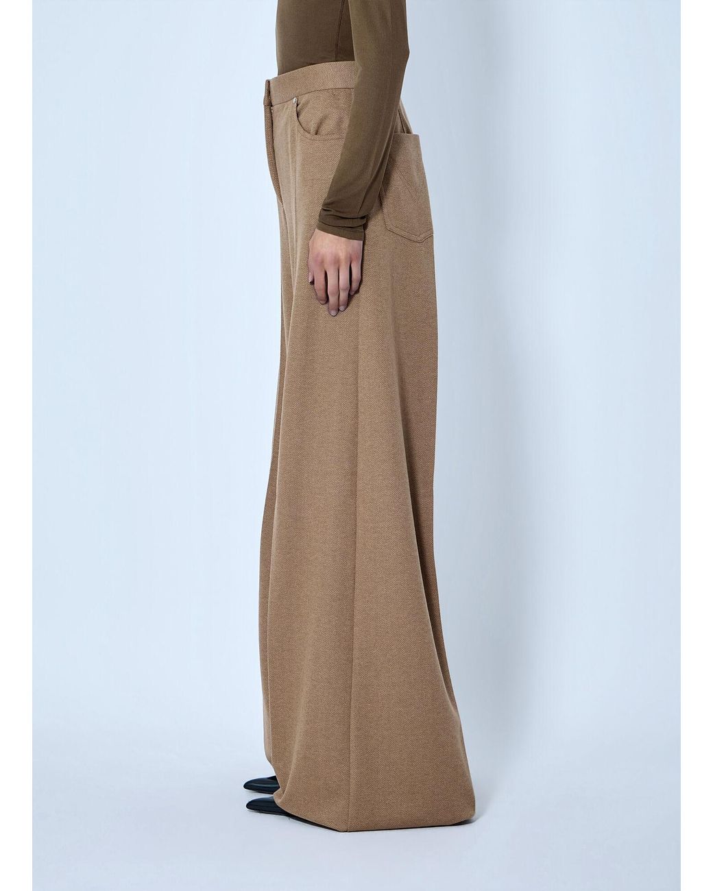 Max Mara Brown Herringbone Wide-Leg Trousers