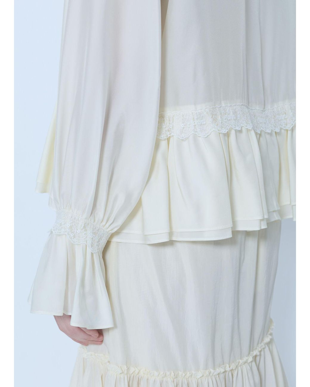 Ganni White Viscose Silk Habotai Frill Blouse