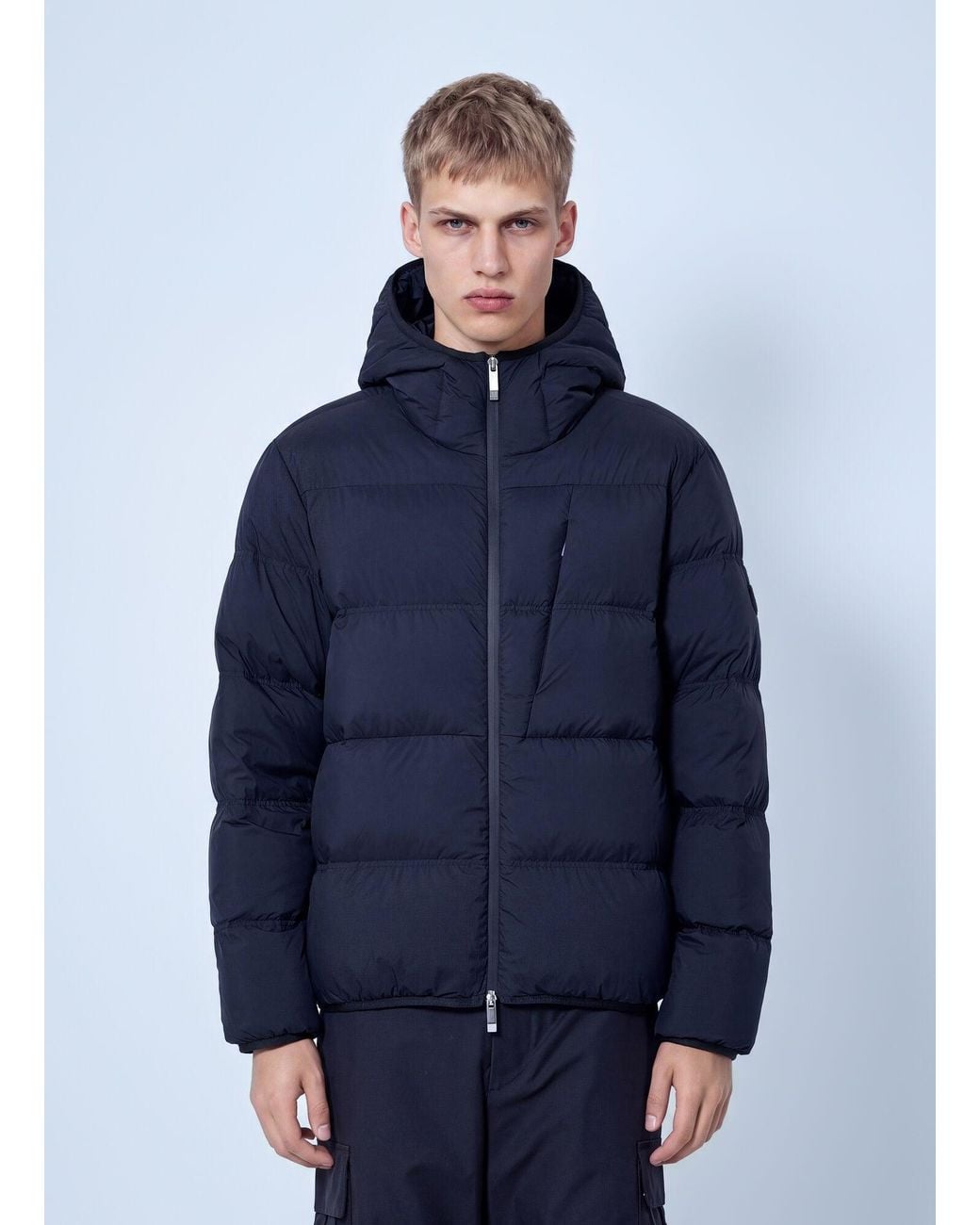 Moncler Blue Poitevin Hooded Short Down Jacket for men