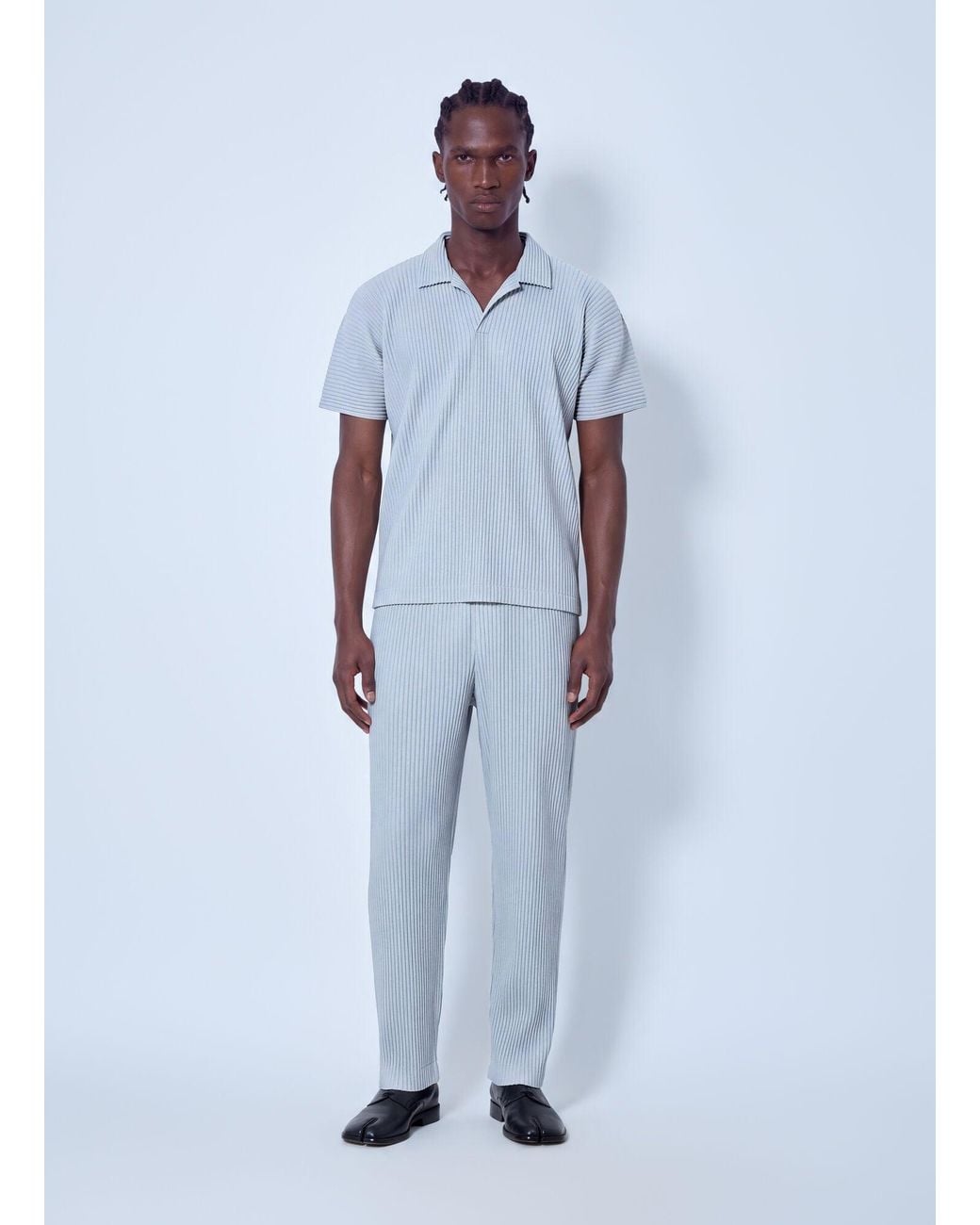 Homme Plissé Issey Miyake Blue Pleated Cropped Pants for men