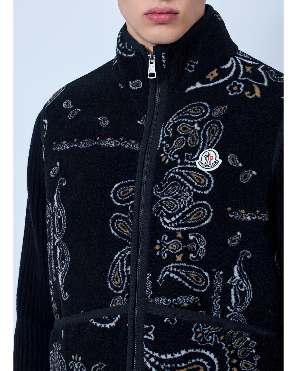 Moncler Blue Reversible Paisley Print Padded Teddy Gilet for men