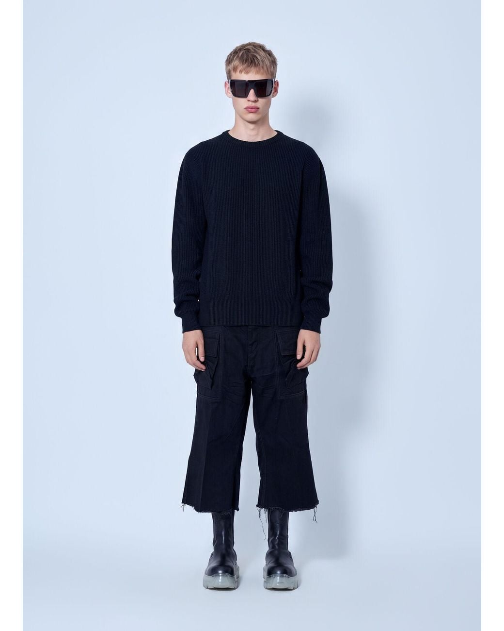 Rick Owens Blue Fisherman Round Neck Sweater for men