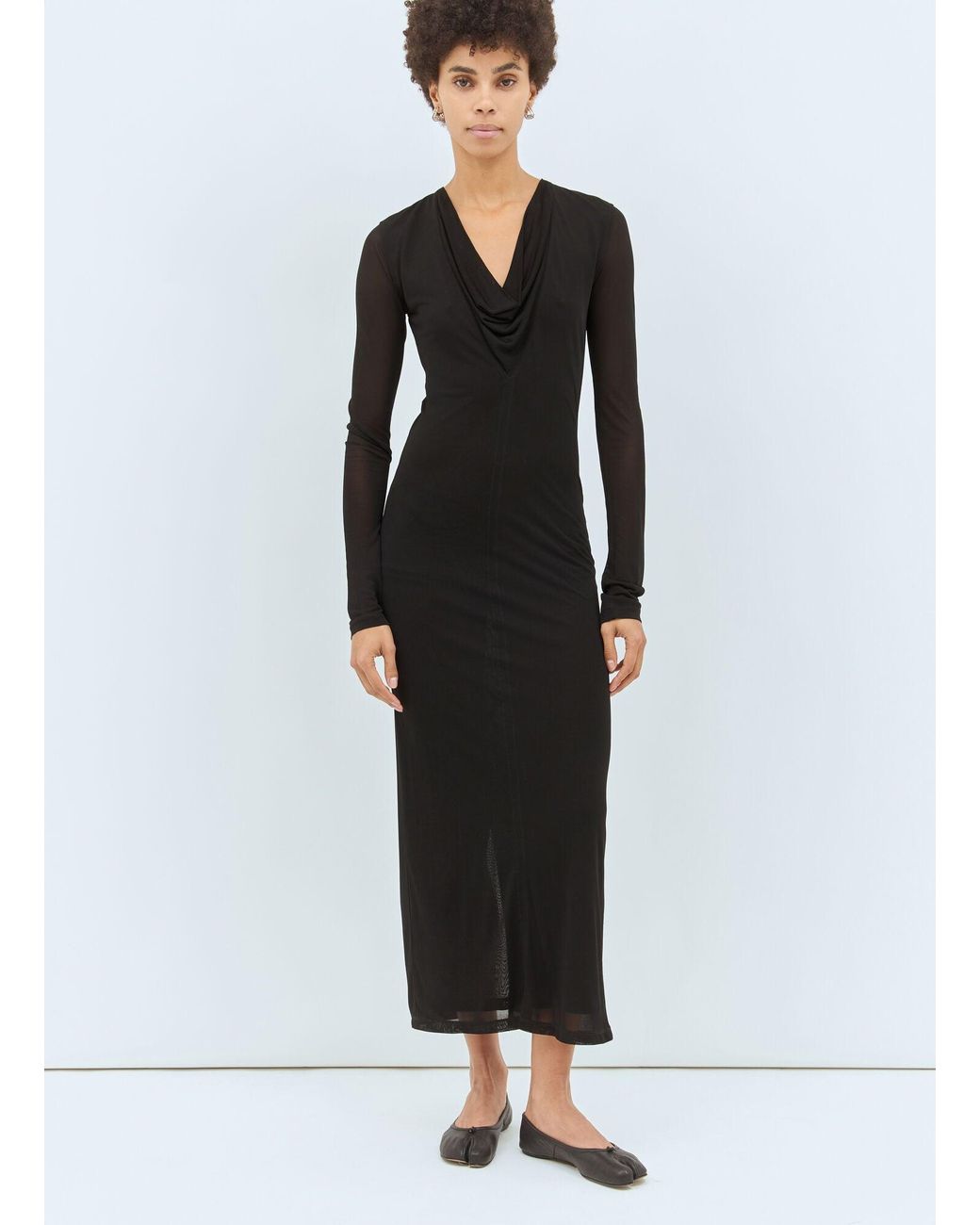 Totême Black Draped V-Neck Maxi Dress