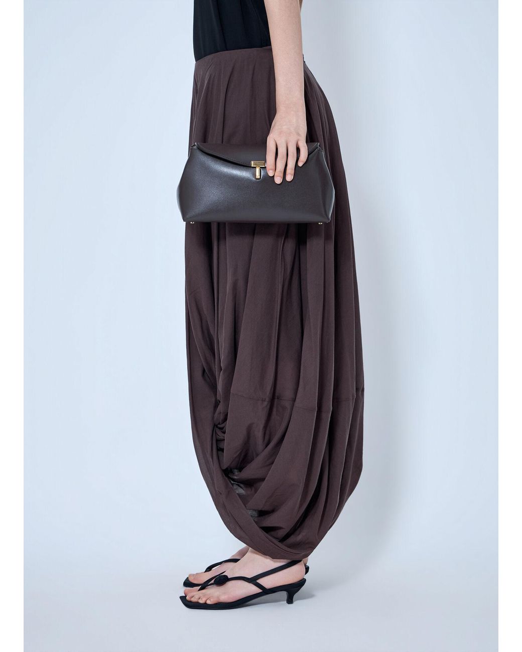 Totême Brown T-Lock Leather Clutch