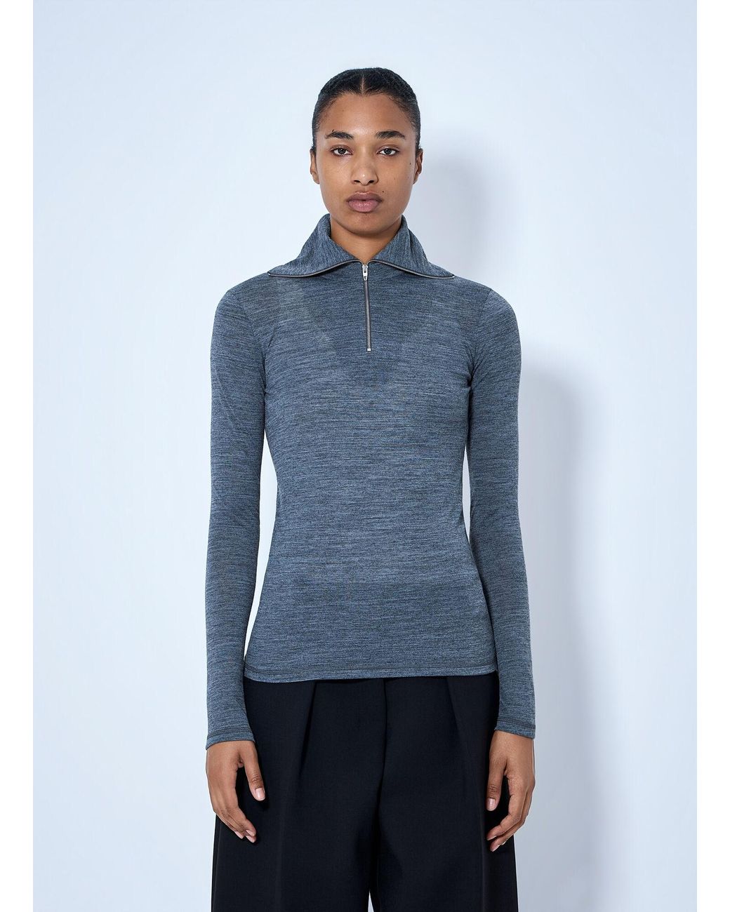 Jil Sander Blue Quarter-Zip Long Sleeve Top