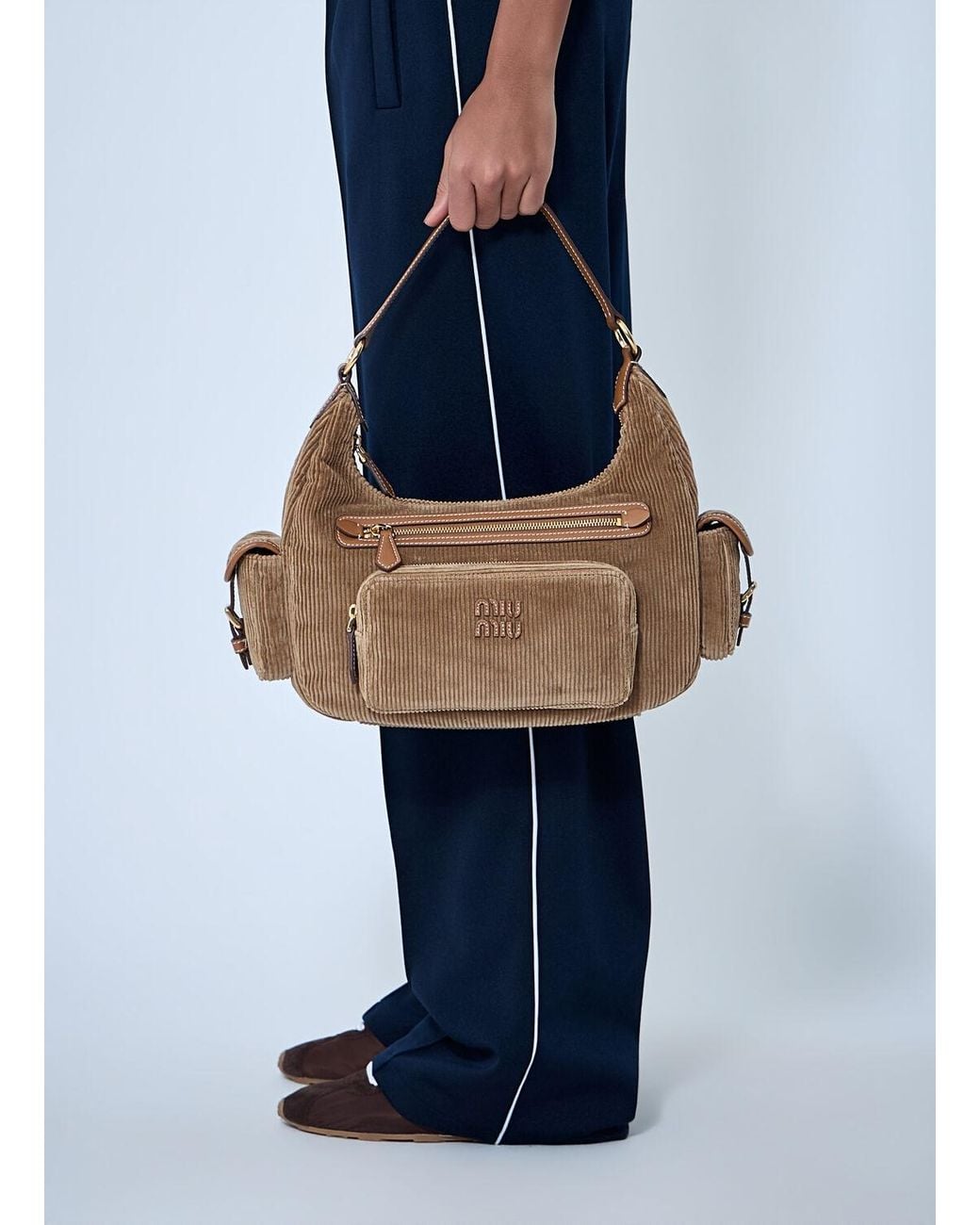 Miu Miu Blue Corduroy Pocket Shoulder Bag