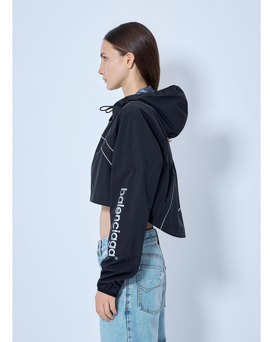 Balenciaga Blue Cropped Hooded Jacket