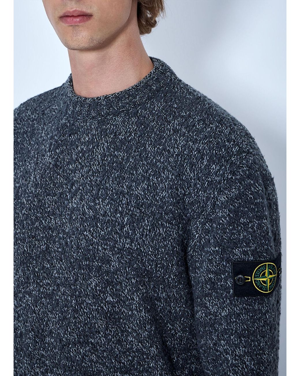 Stone Island Blue Crewneck Wool-Blend Sweater for men