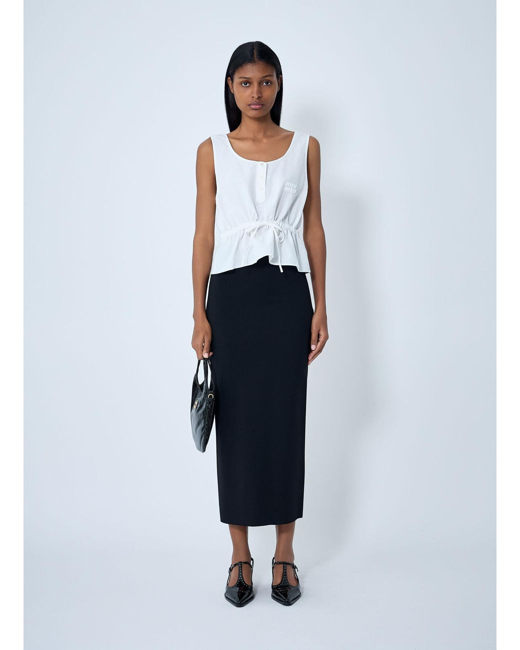 Miu Miu White Logo Motif Drawstring Top