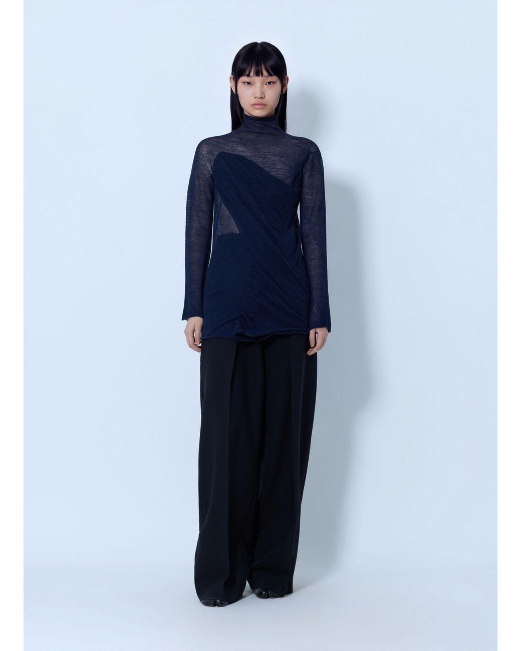 Issey Miyake Blue Sheer Turtleneck Sweater