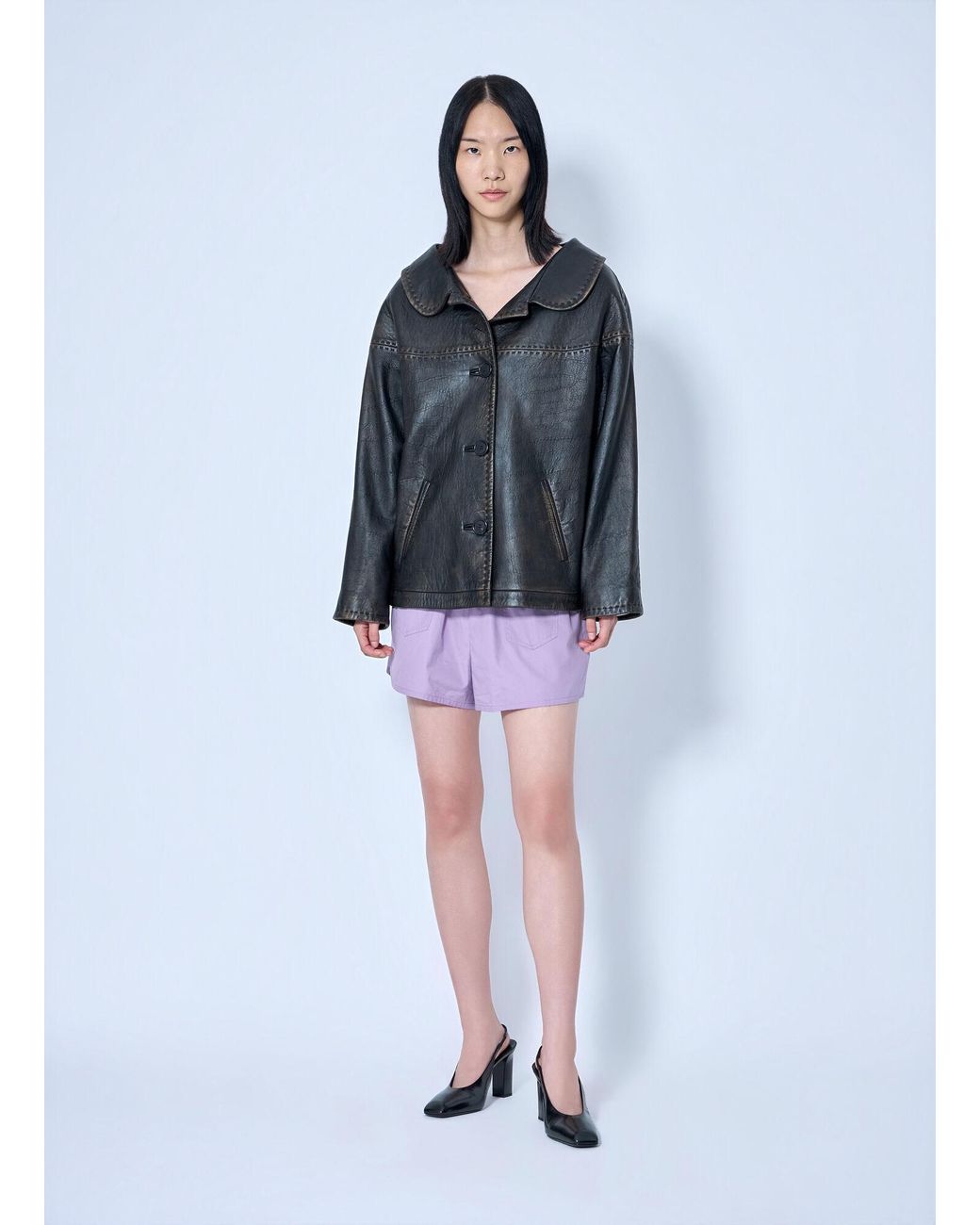 Prada Gray Leather Button-Up Jacket