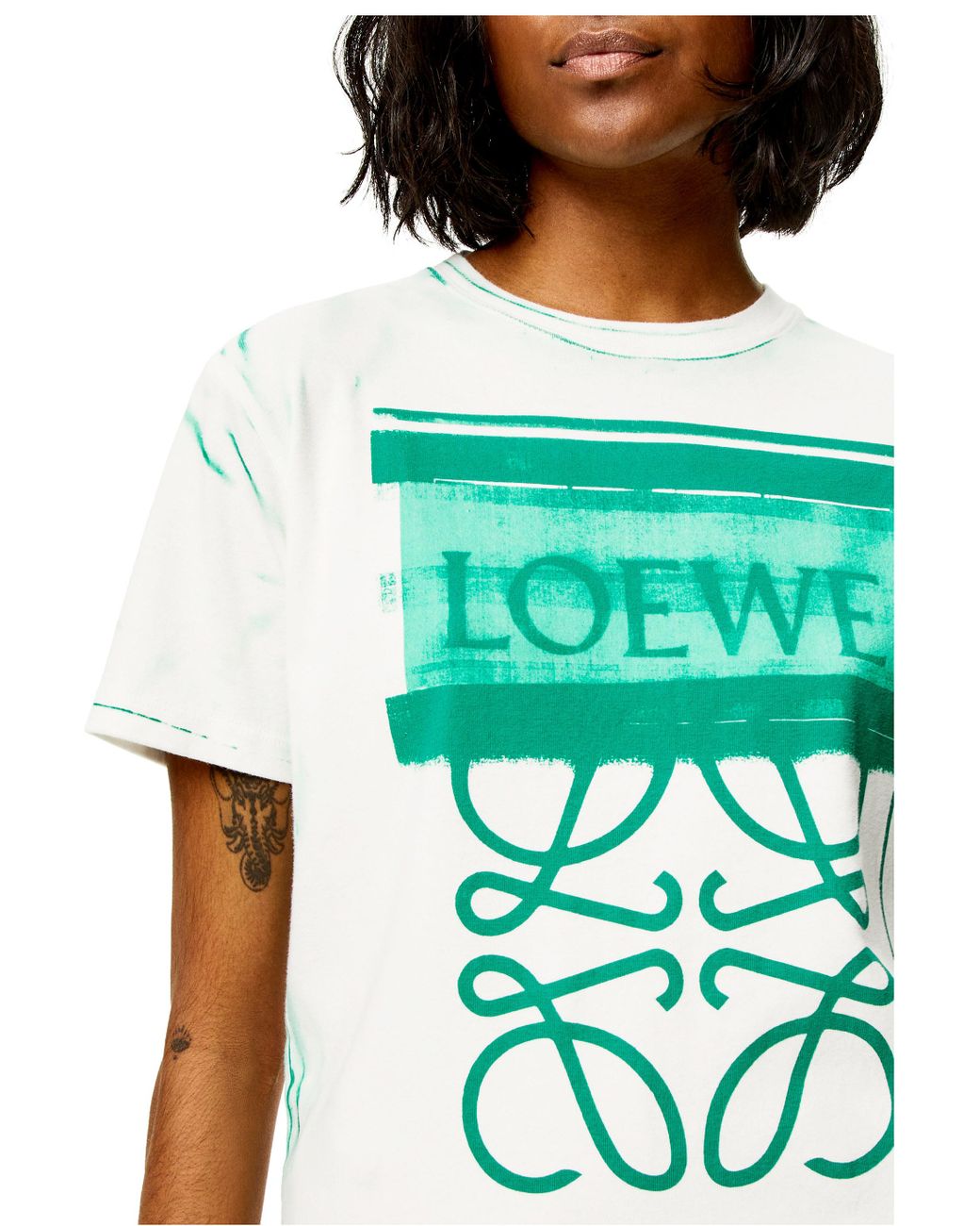 Loewe Anagram Print T-shirt In Cotton in White/Green (White) | Lyst