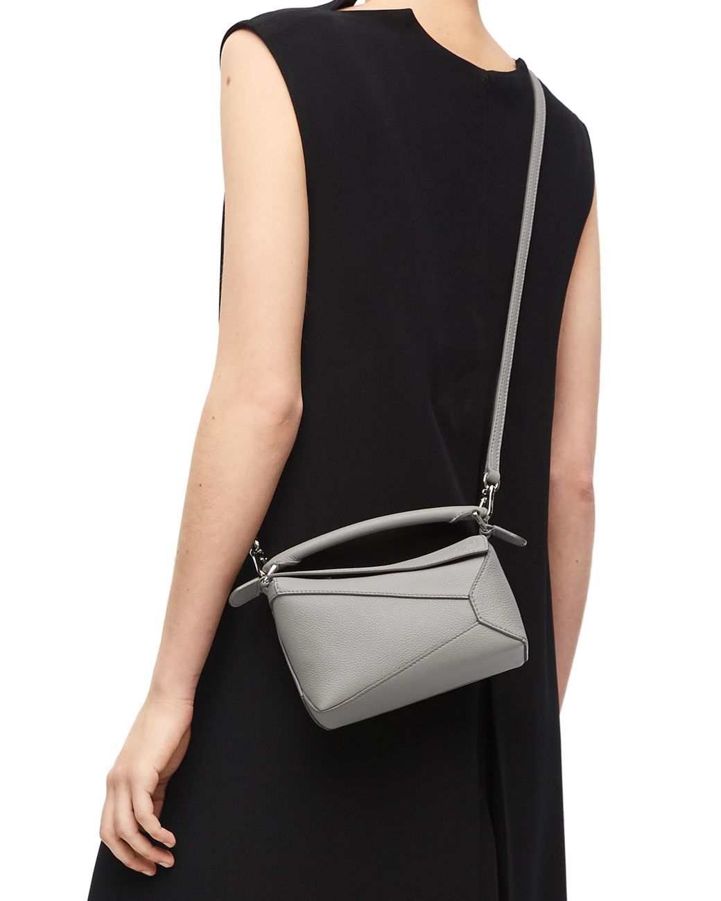 Loewe Luxury Mini Puzzle Bag In Soft Grained Calfskin in Black