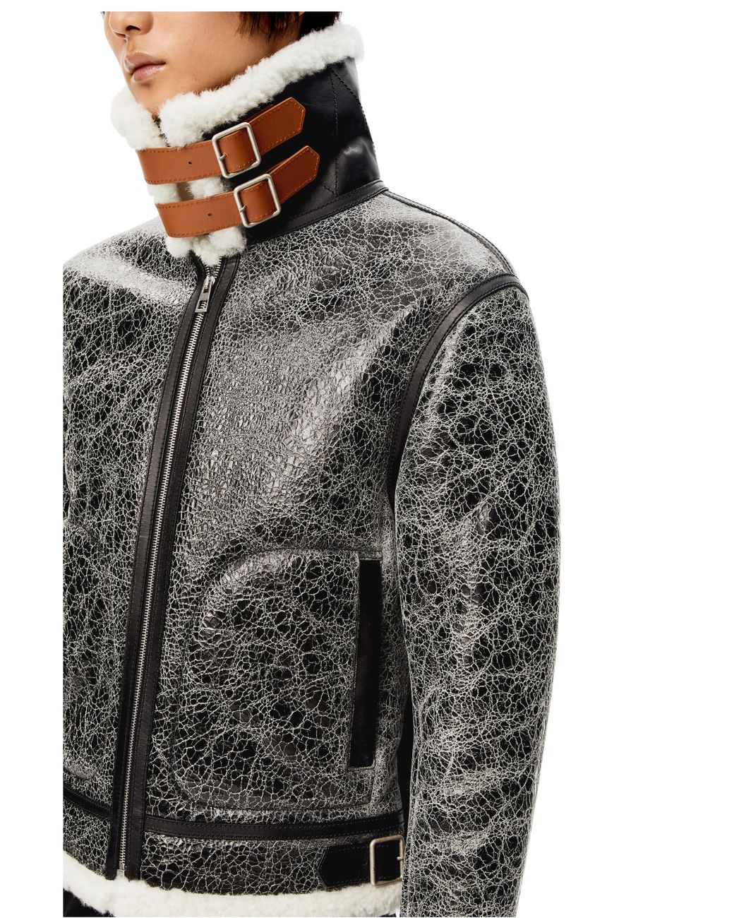 Loewe Leather Aviator Jacket In Crackled Nappa And Shearling in ...
