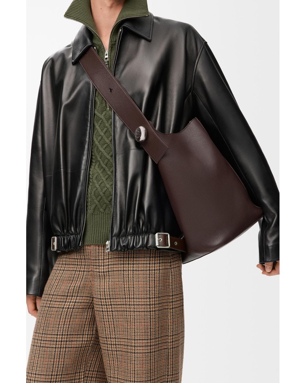 Loewe Brown Large Pebble Bucket In Supple Grained Calfskin for men