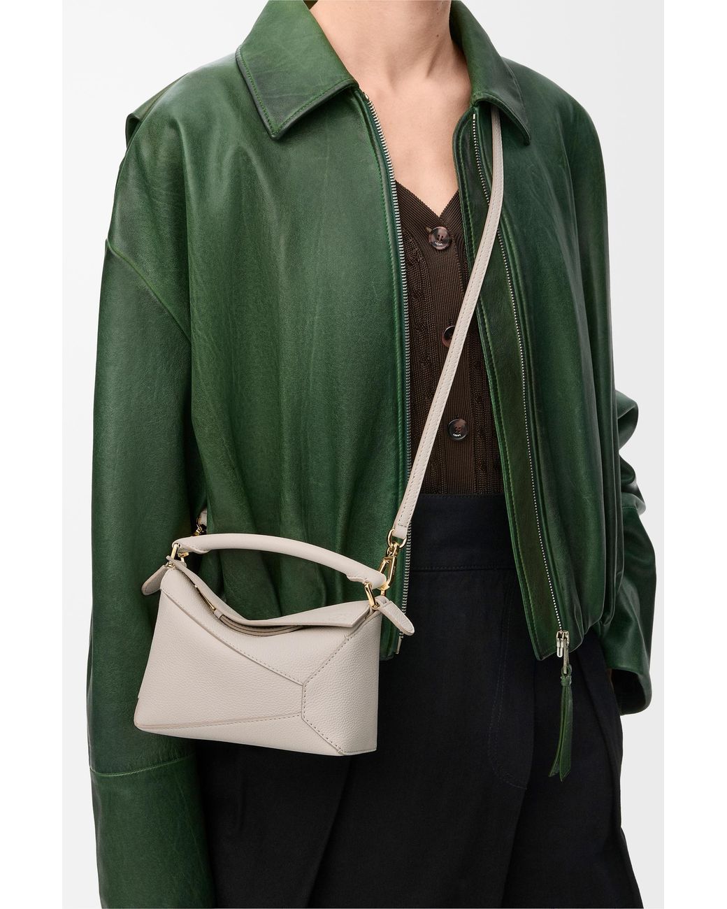 Loewe White Luxury Small Puzzle Bag In Soft Grained Calfskin For