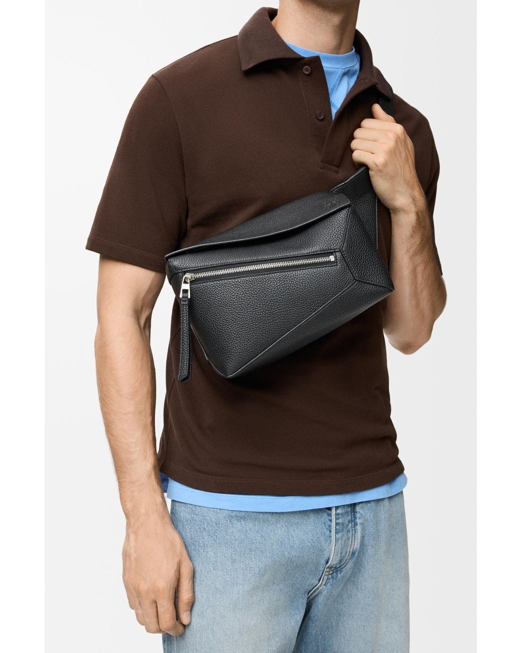 Loewe Black Small Puzzle Bumbag In Grained Calfskin for men