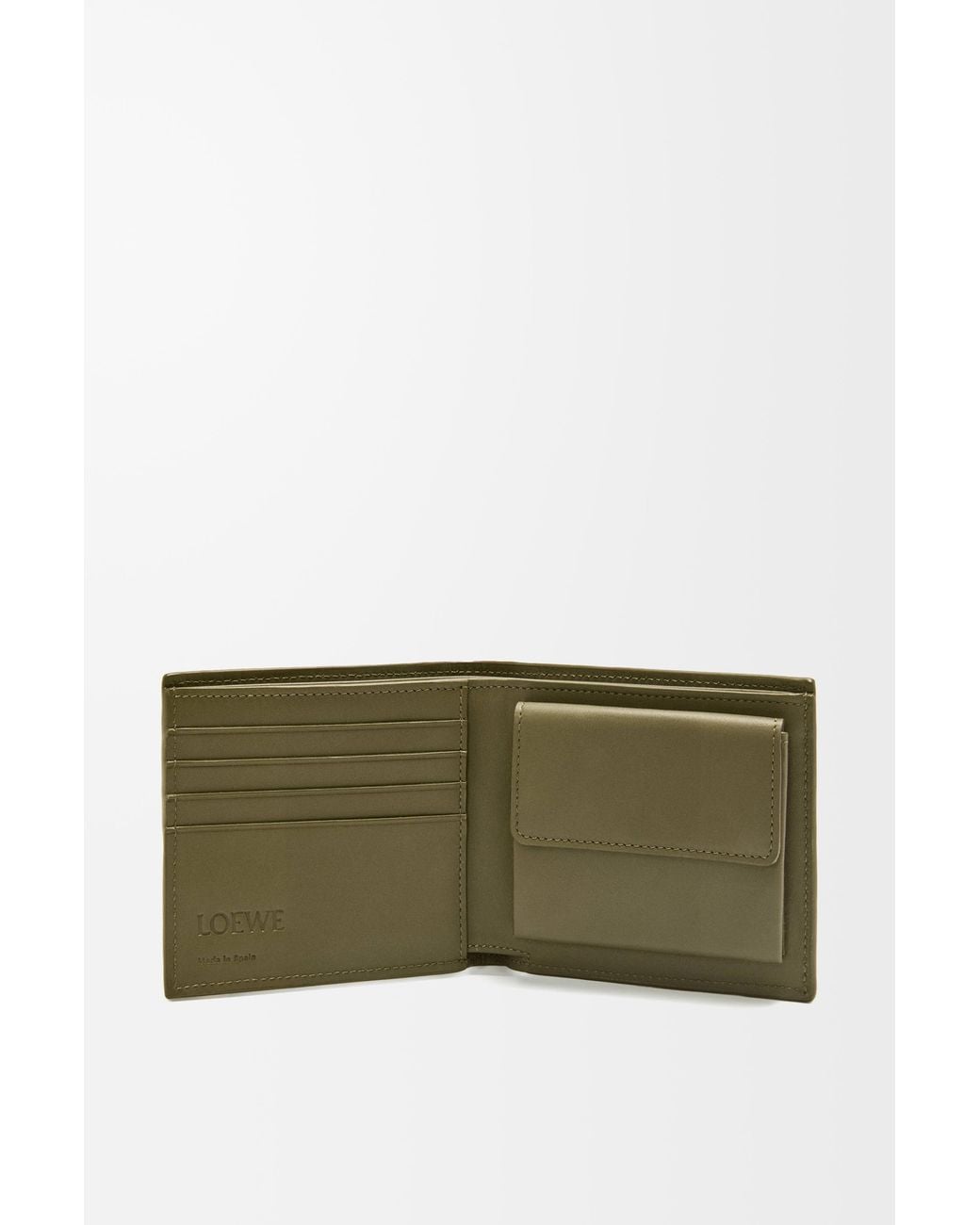 Loewe Green Luxury Bifold Coin Wallet In Textured Classic Calfskin for men